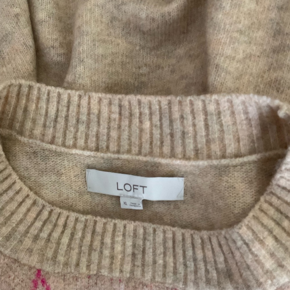 Loft Plaid Fair Isle Taupe Sweater‎ Size XL NWOT - Picture 2 of 5
